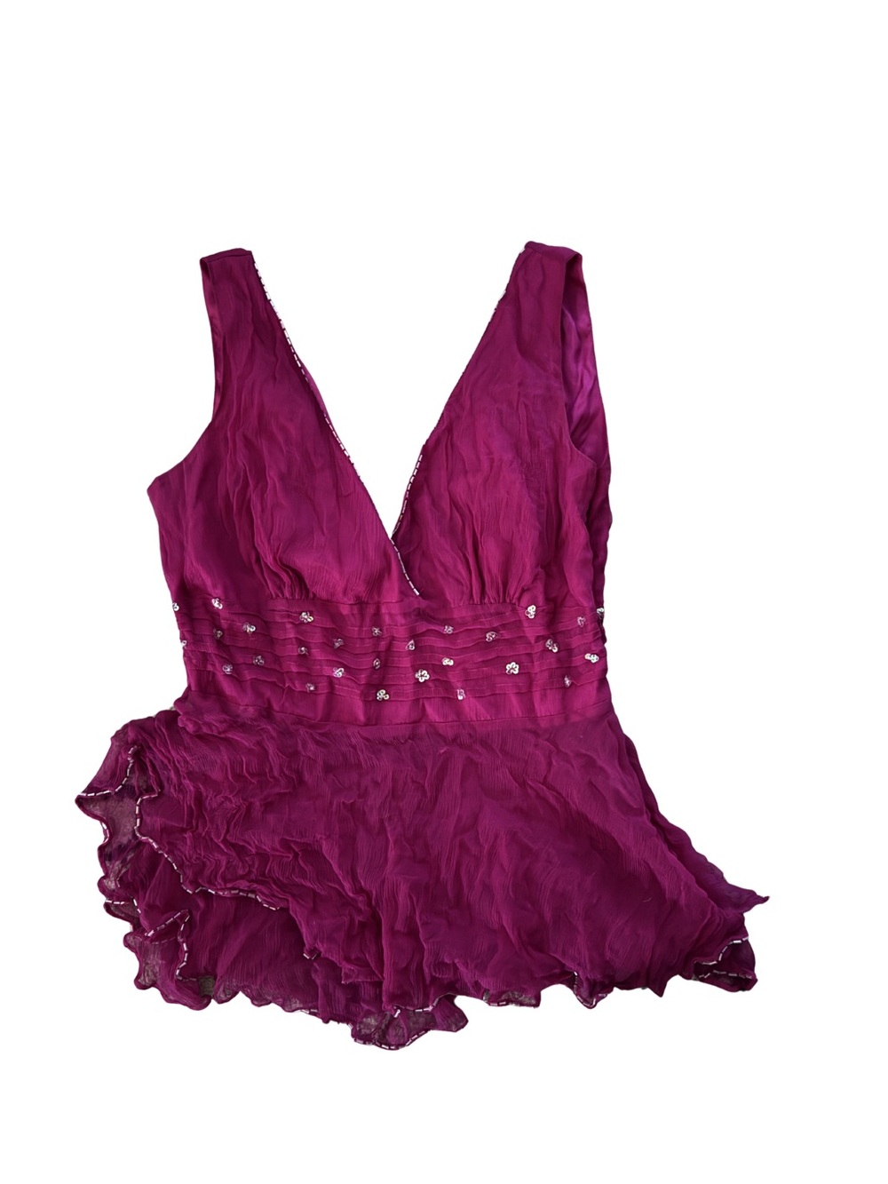 XOXO Hot Pink Beaded V-Neck Ruffle Peplum Tank